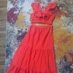 Red Ruffled Women's Skirt and crop top